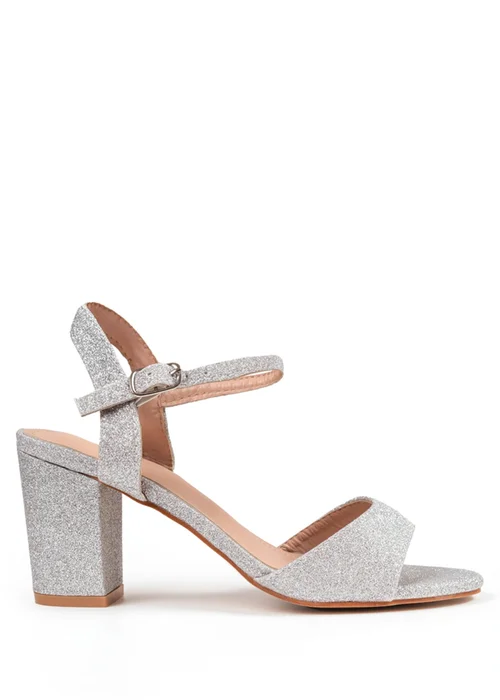 Where's That From Silver Glitter Paityn Low Block Heel Sandals - 3 Image 1