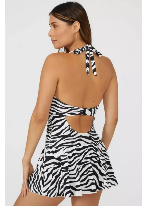 Gorgeous Black/White Zebra Print Skirted One Piece Swimsuit - 32DD Image 2