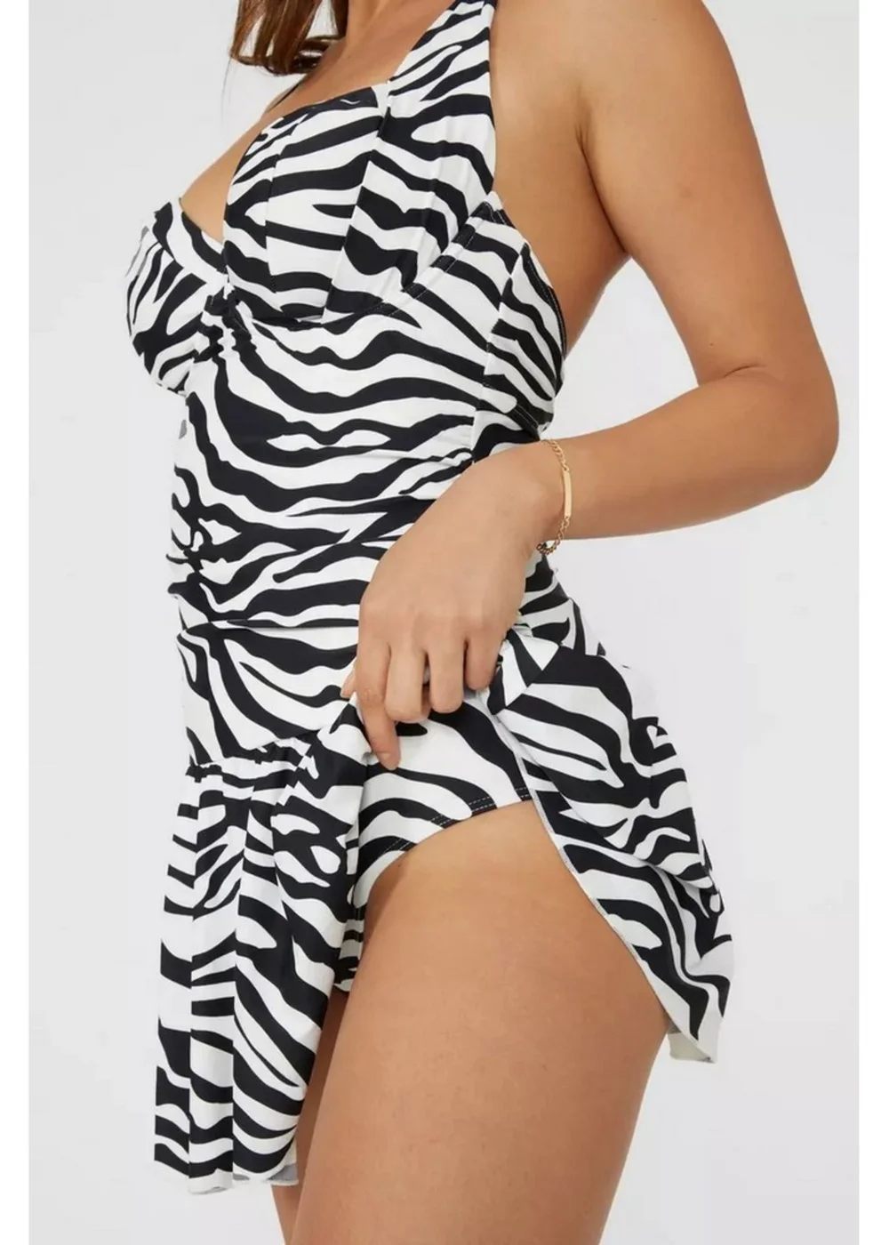 Gorgeous Black/White Zebra Print Skirted One Piece Swimsuit - 32DD Image 3