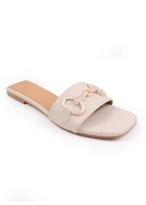 Where's That From Cream Pu Orca Flat Sandals With Buckle Detail - 3 Image 1