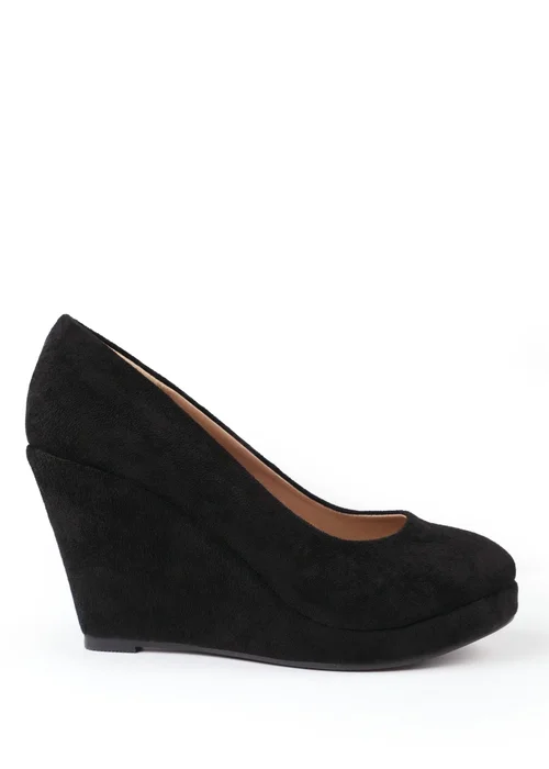Where's That From Black Faux Suede Luisa Platform Wedge Court Shoes - 4 Image 1