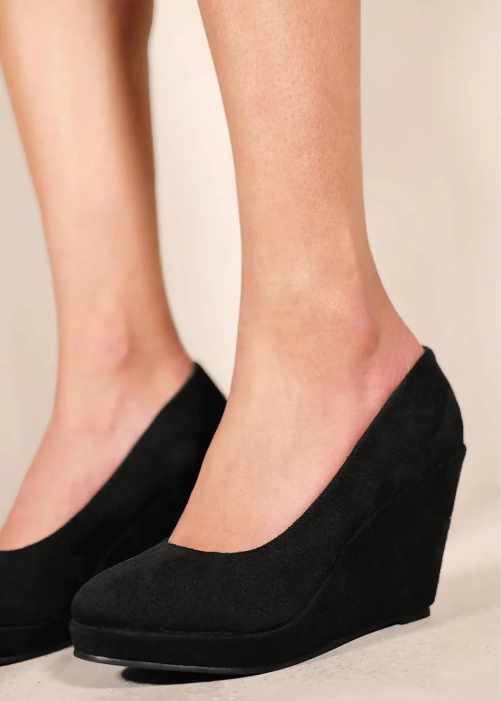 Where's That From Black Faux Suede Luisa Platform Wedge Court Shoes - 4 Image 2