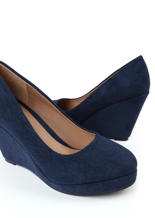 Where's That From Navy Suede Luisa Platform Wedge Court Shoes - 3 Image 3