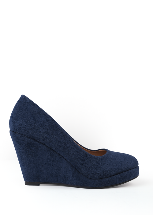 Where's That From Navy Suede Luisa Platform Wedge Court Shoes - 3 Image 1