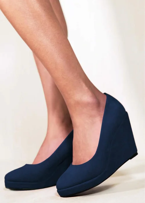 Where's That From Navy Suede Luisa Platform Wedge Court Shoes - 3 Image 2