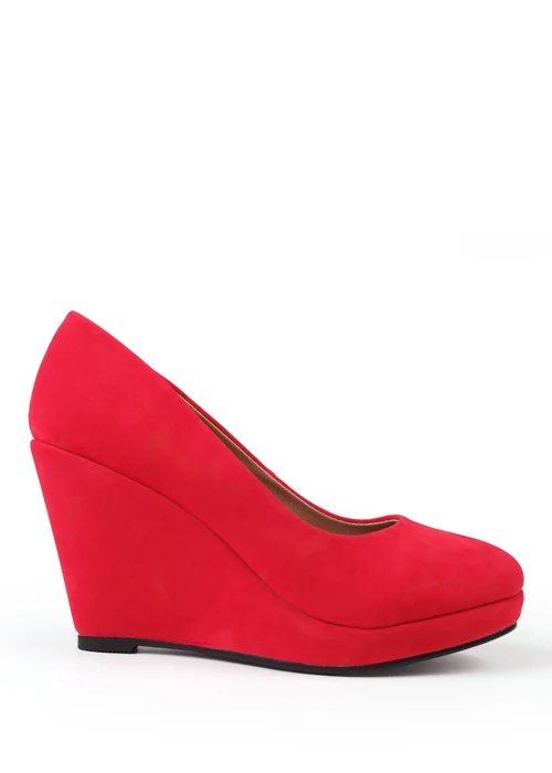 Where's That From Red Faux Suede Luisa Platform Wedge Court Shoes - 4 Image 1