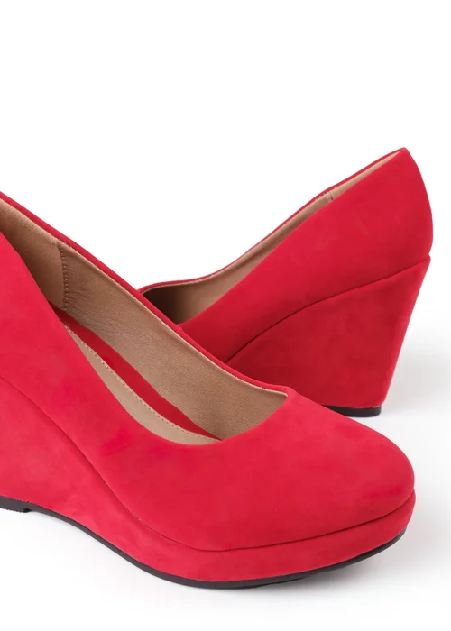 Where's That From Red Faux Suede Luisa Platform Wedge Court Shoes - 4 Image 3