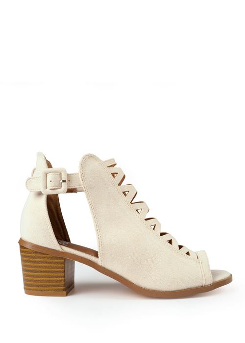 Where's That From Cream Faux Suede Reydah Mid Block Heel Sandals - 4 Image 1