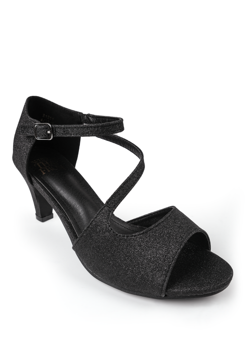 Where's That From Black Glitter Beatrice Low Kitten Heels - 3 Image 3