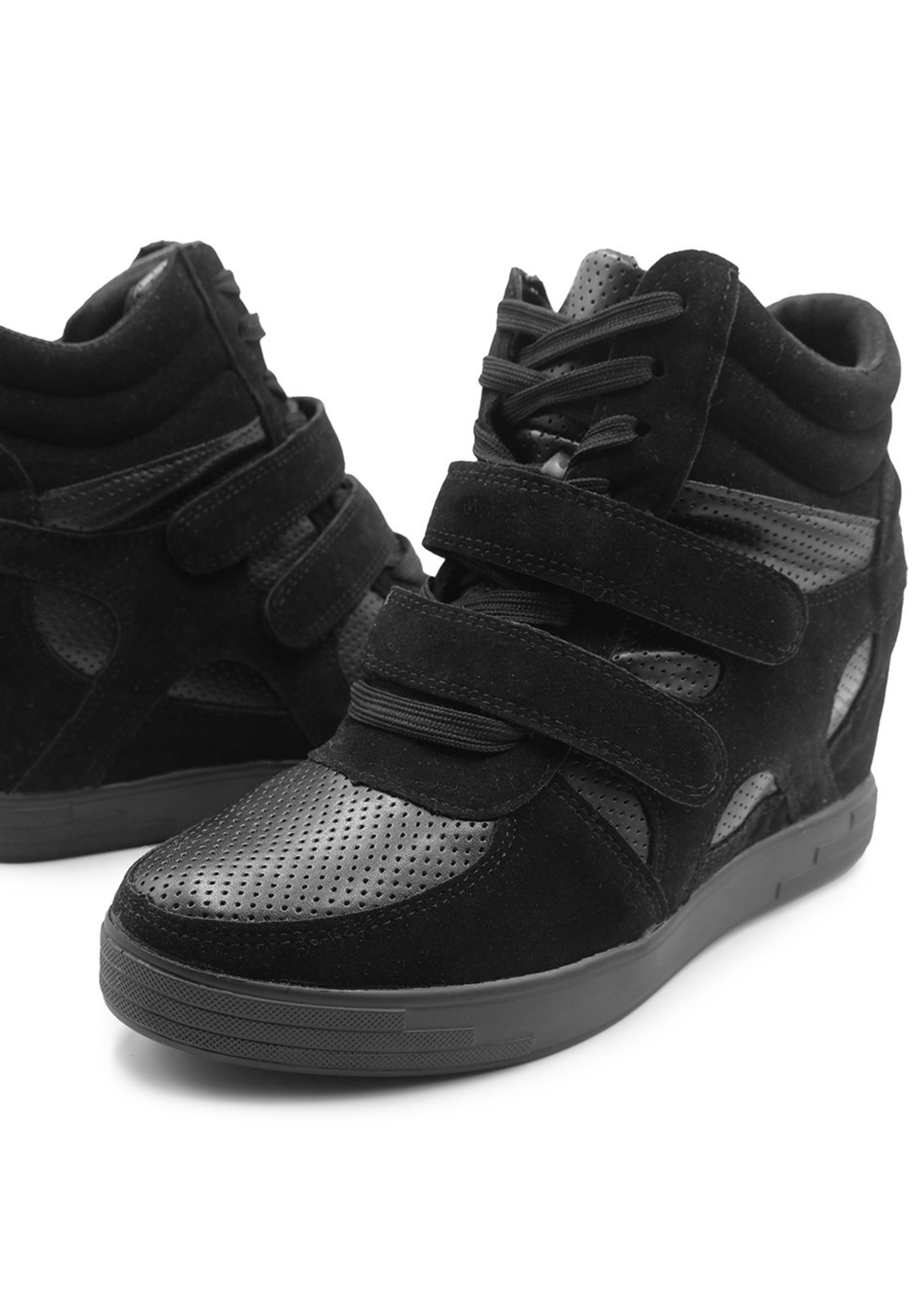 Where's That From Black Faux Suede Hitop Wedge Trainers - 8 Image 2