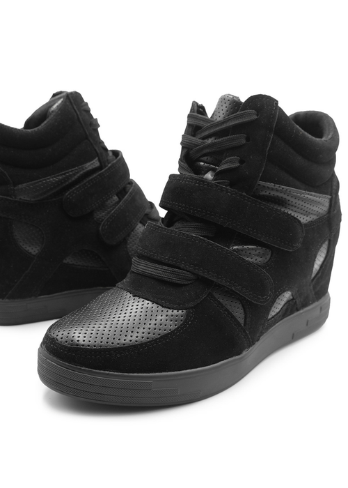 Where's That From Black Faux Suede Hitop Wedge Trainers - 8 Image 2
