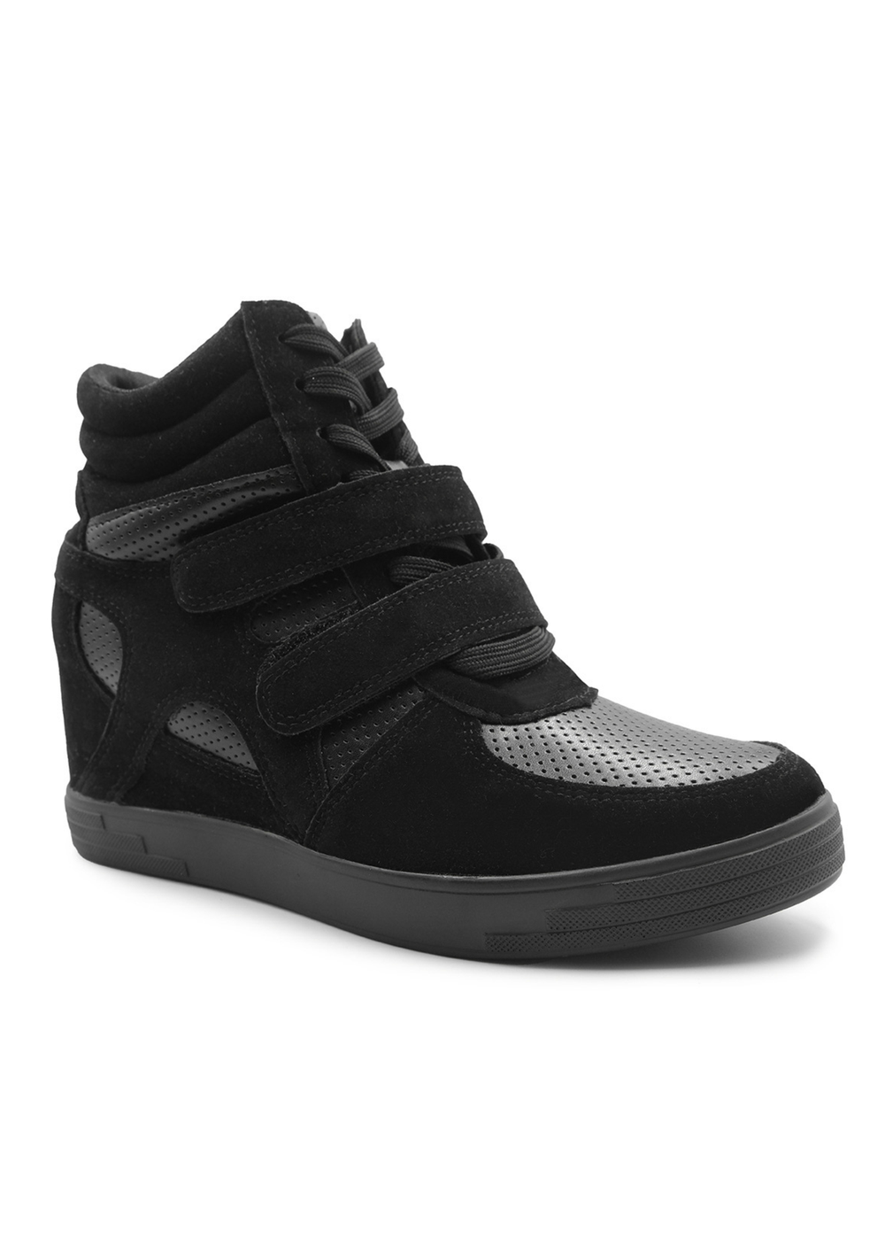 Where's That From Black Faux Suede Hitop Wedge Trainers - 8 Image 1