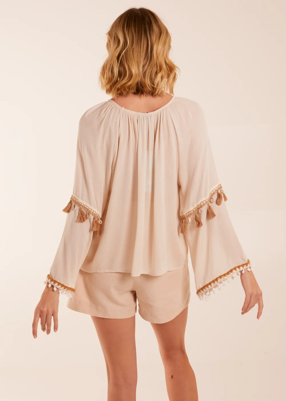 Blue Vanilla Stone Tassel Wide Sleeve Blouse - S/M Image 2