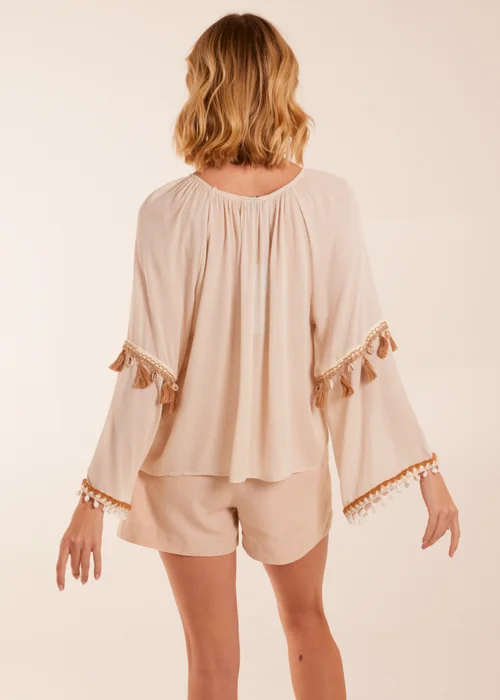 Blue Vanilla Stone Tassel Wide Sleeve Blouse - S/M Image 2