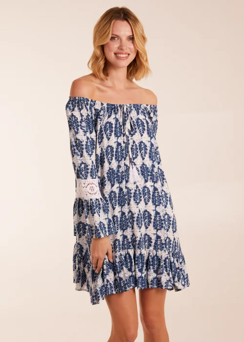 Blue Vanilla Multi Leaf Print Scoop Neck Dress - L Image 1