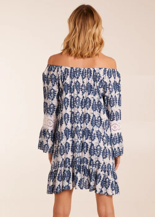 Blue Vanilla Multi Leaf Print Scoop Neck Dress - L Image 2