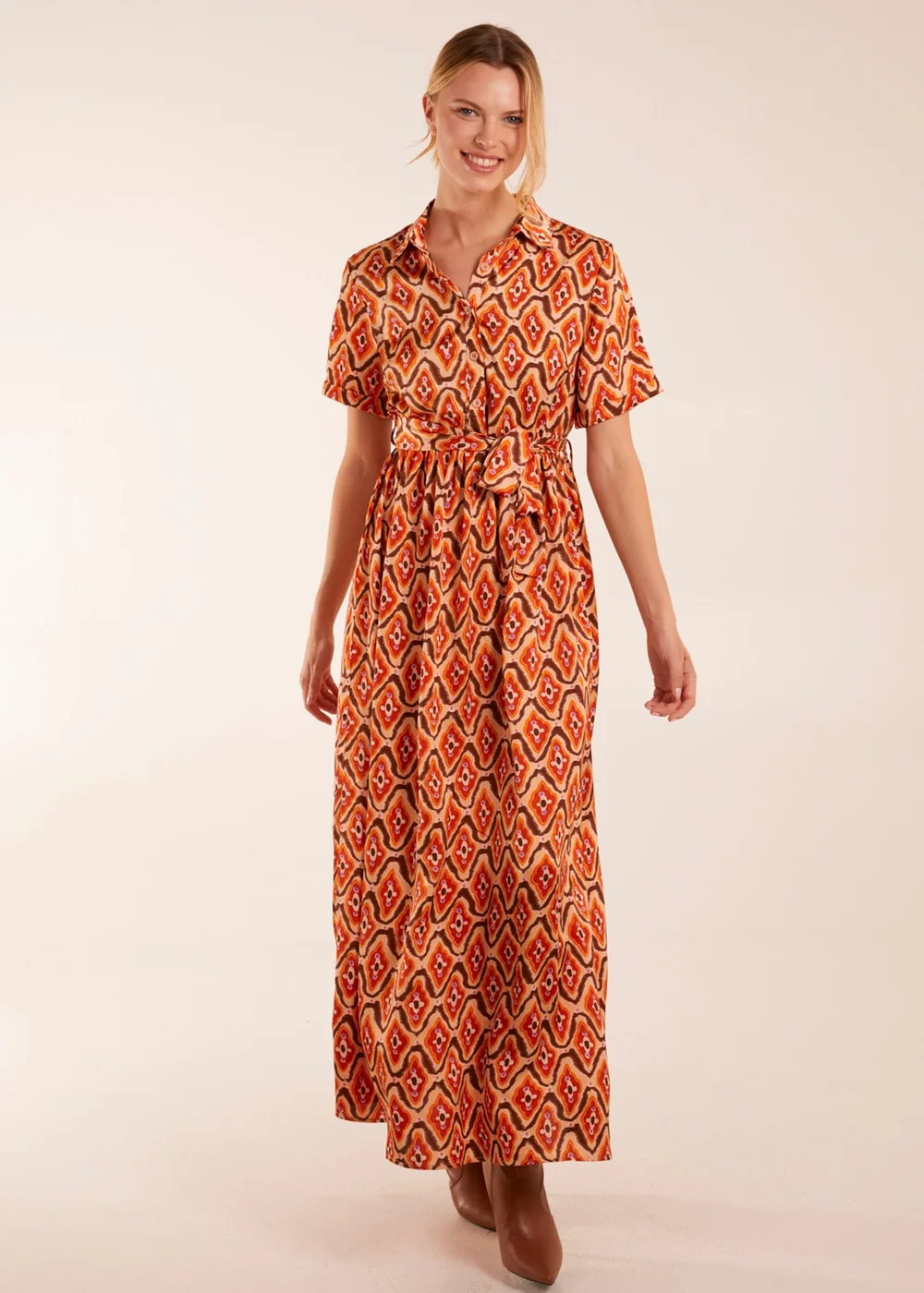 Blue Vanilla Orange Maxi Shirt Belt Dress - 8 Image 1