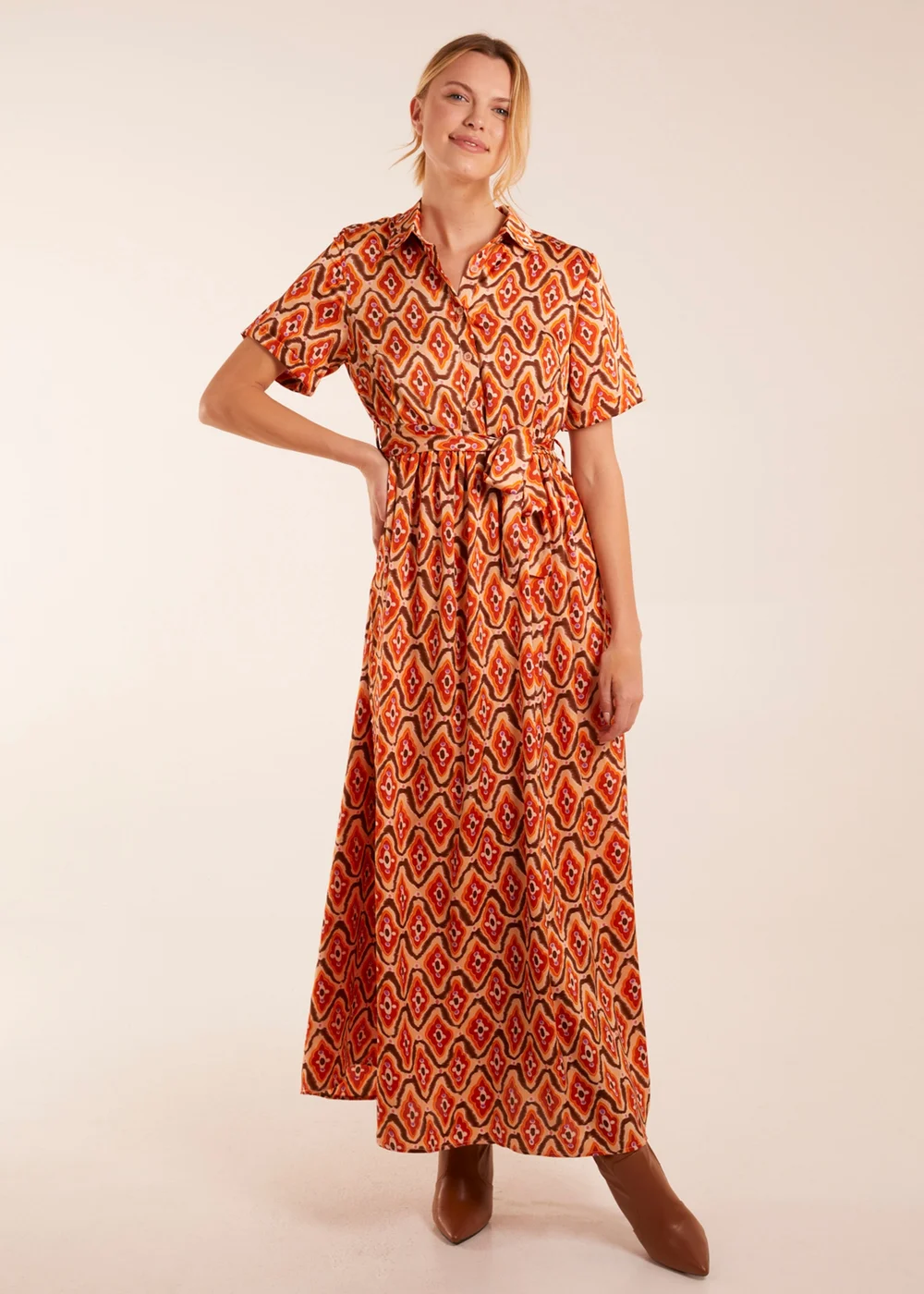 Blue Vanilla Orange Maxi Shirt Belt Dress - 8 Image 4