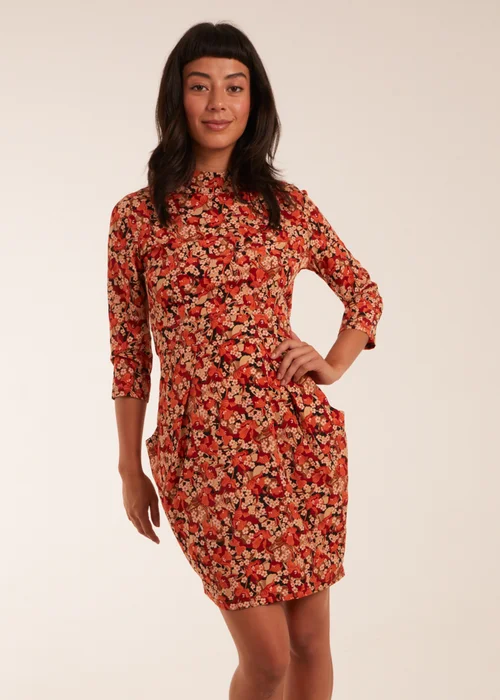 Blue Vanilla Rust High Neck 3/4 Sleeve Dress With Belt - 8 Image 1