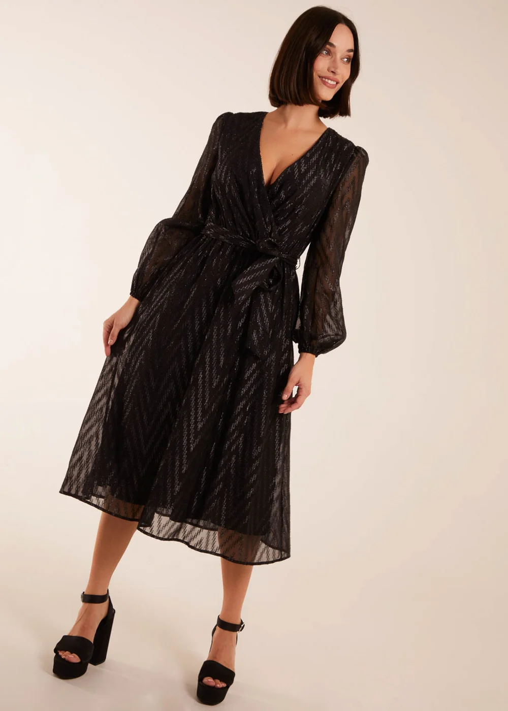 Blue Vanilla Black Lurex Wrap Midi Dress - 8 Image 4
