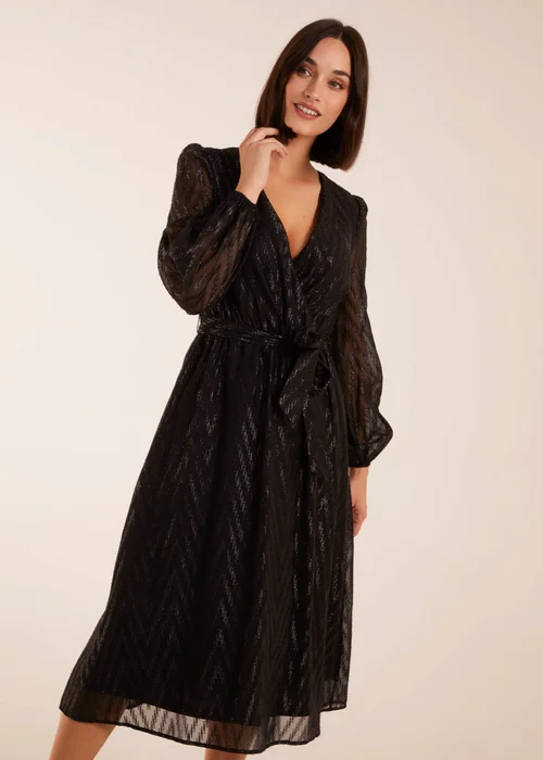 Blue Vanilla Black Lurex Wrap Midi Dress - 8 Image 1