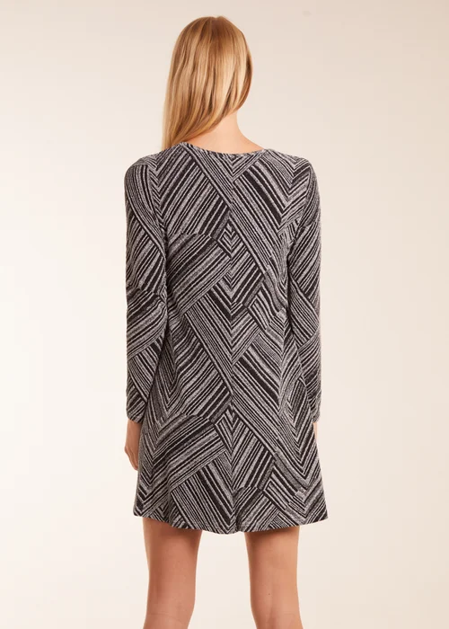 Blue Vanilla Silver Stripe Glittery Long Sleeve Shift Mini Dress - S Image 2