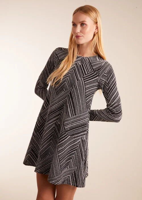 Blue Vanilla Silver Stripe Glittery Long Sleeve Shift Mini Dress - S Image 1