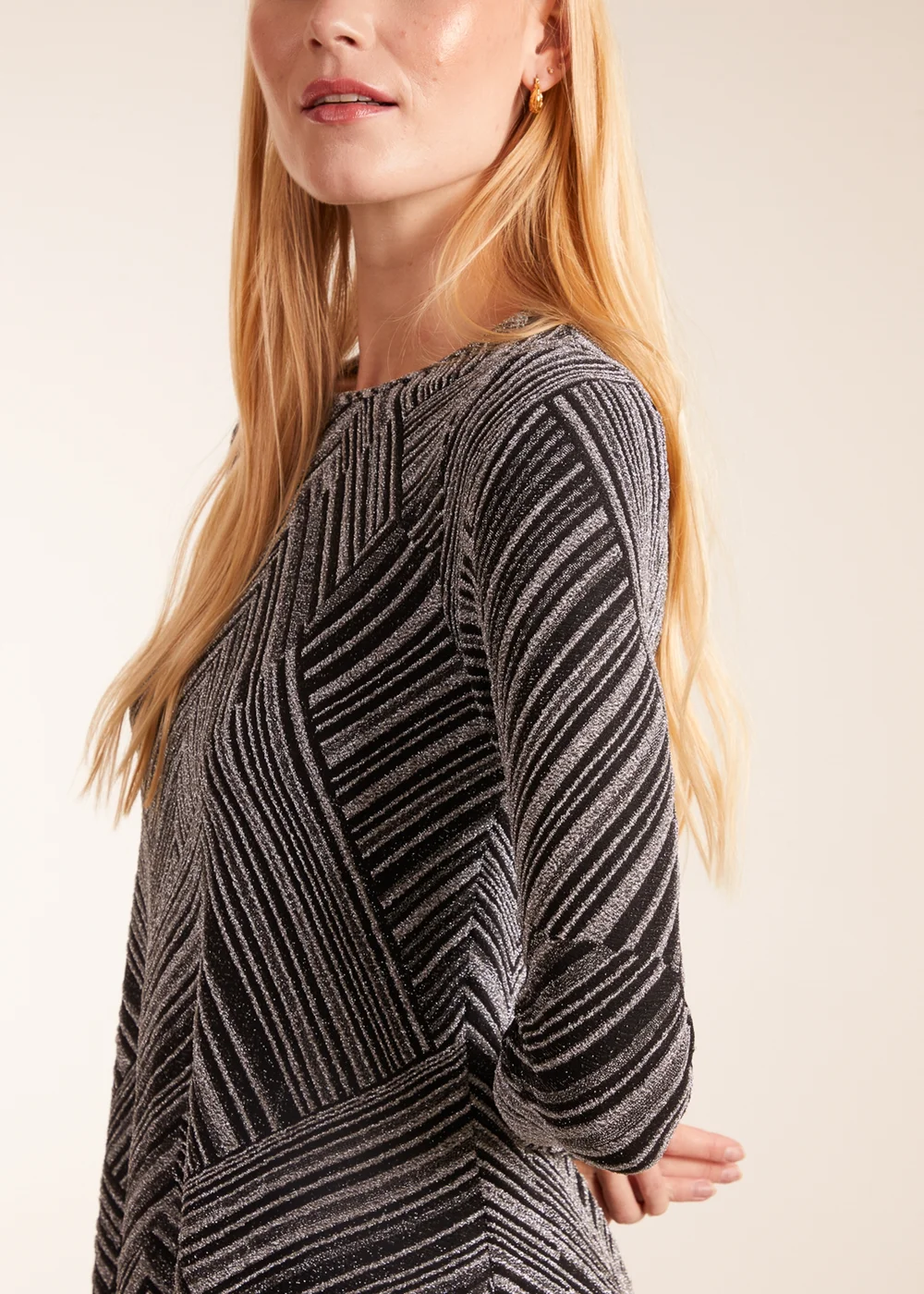 Blue Vanilla Silver Stripe Glittery Long Sleeve Shift Mini Dress - S Image 3