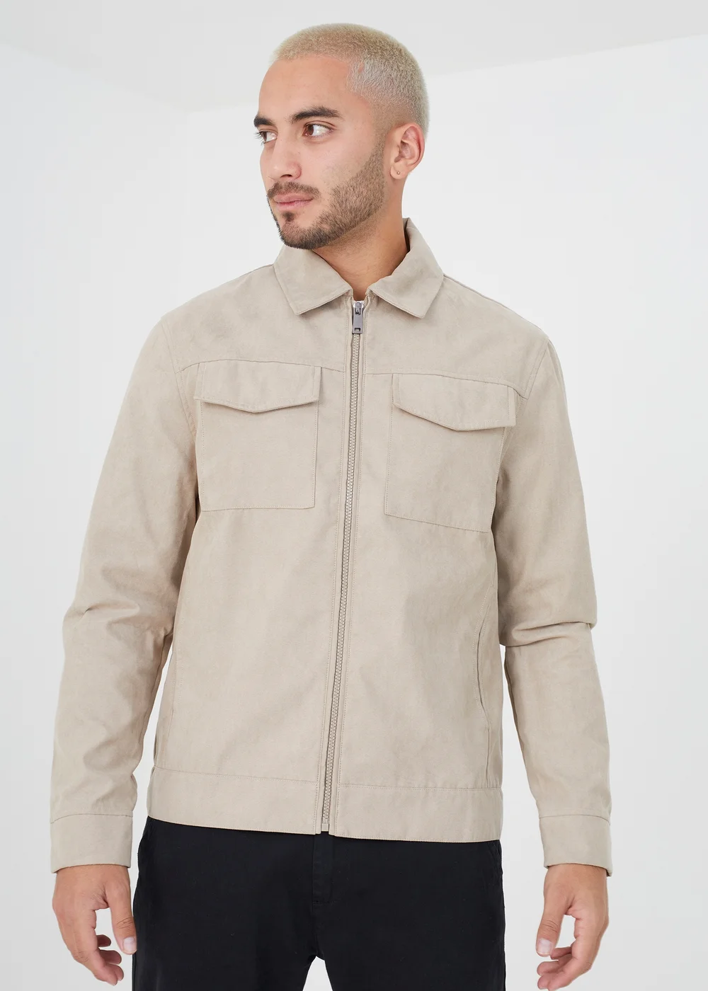 Brave Soul Stone Faux Suede Jacket - S Image 1