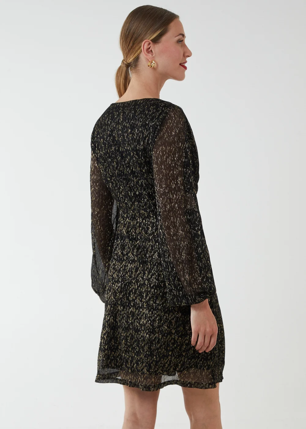 Blue Vanilla Black V-Neck Long Sleeve Shimmery Dress - 14 Image 2