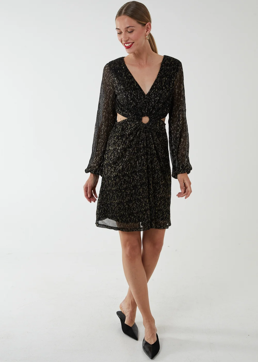 Blue Vanilla Black V-Neck Long Sleeve Shimmery Dress - 14 Image 4
