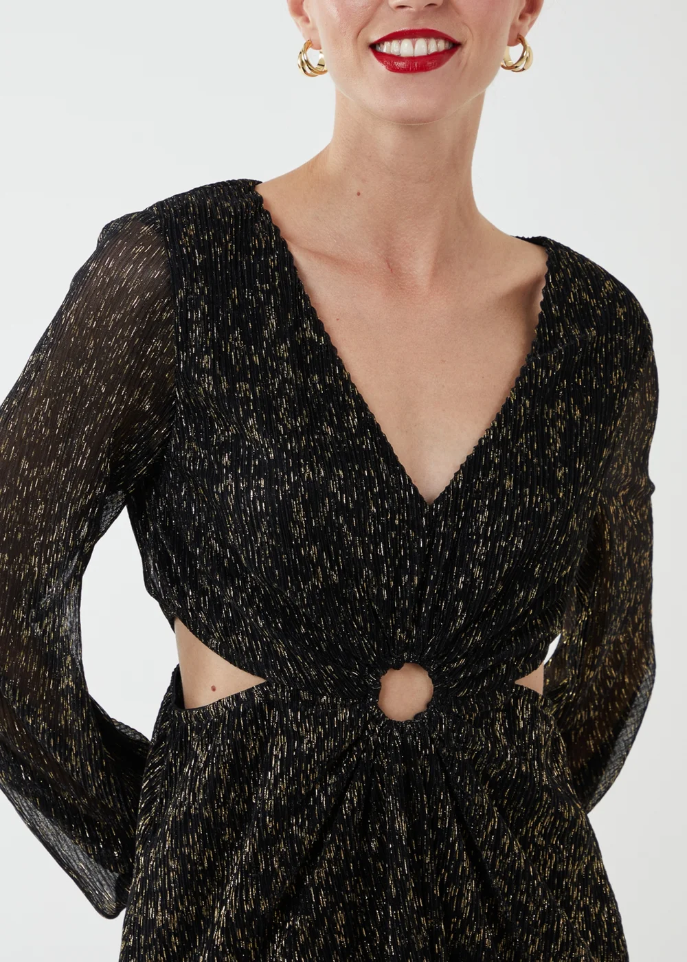 Blue Vanilla Black V-Neck Long Sleeve Shimmery Dress - 14 Image 3