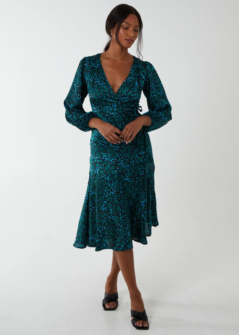 Blue Vanilla Green Wrap Front Midi Dress - 8 Image 4