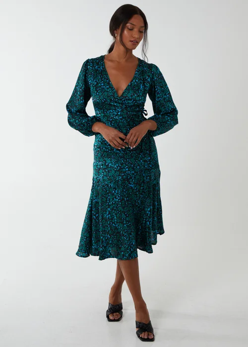 Blue Vanilla Green Wrap Front Midi Dress - 8 Image 4