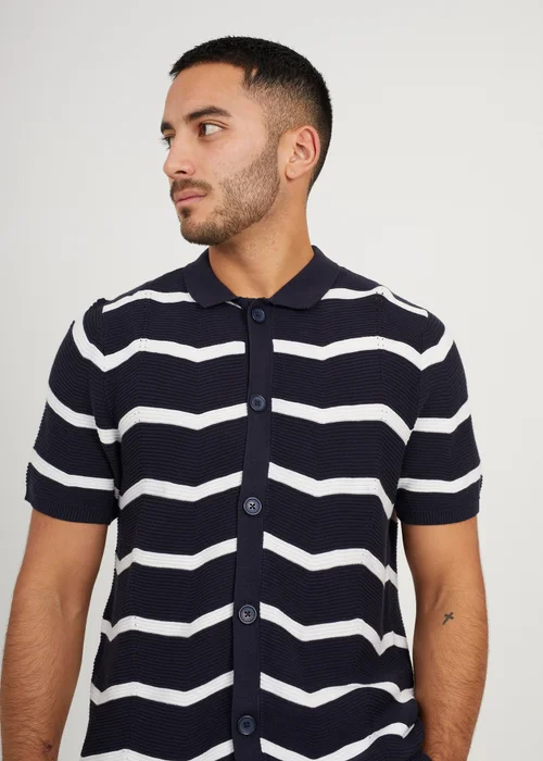 Brave Soul Navy Short Sleeve Knitted Polo Shirt - S Image 3