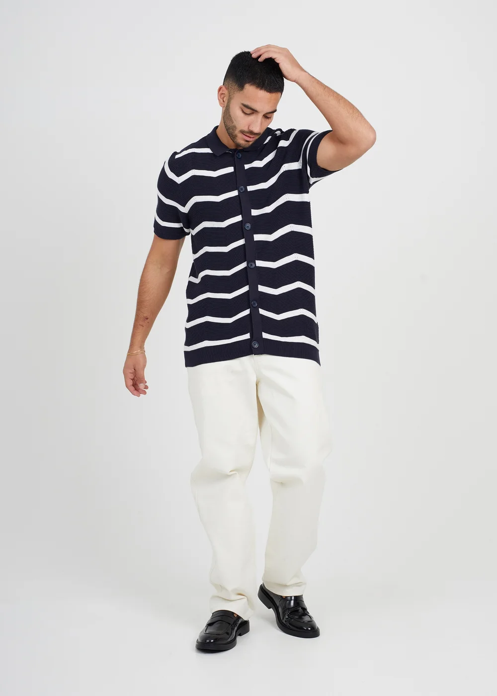 Brave Soul Navy Short Sleeve Knitted Polo Shirt - S Image 4