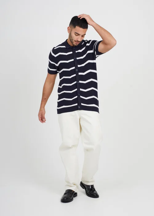 Brave Soul Navy Short Sleeve Knitted Polo Shirt - S Image 4