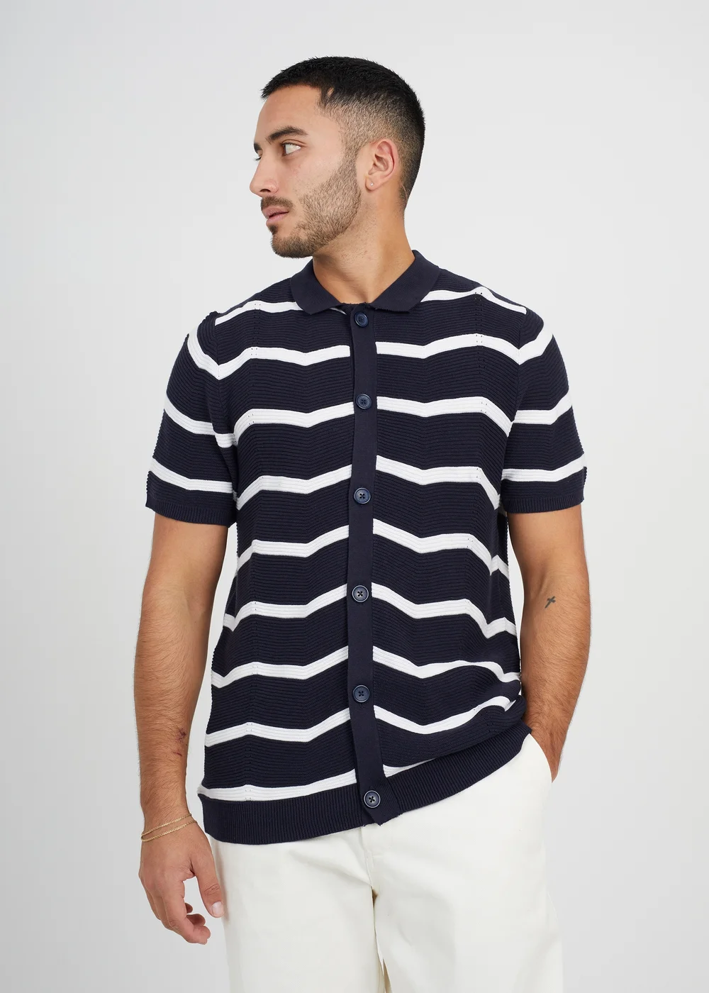 Brave Soul Navy Short Sleeve Knitted Polo Shirt - S Image 1