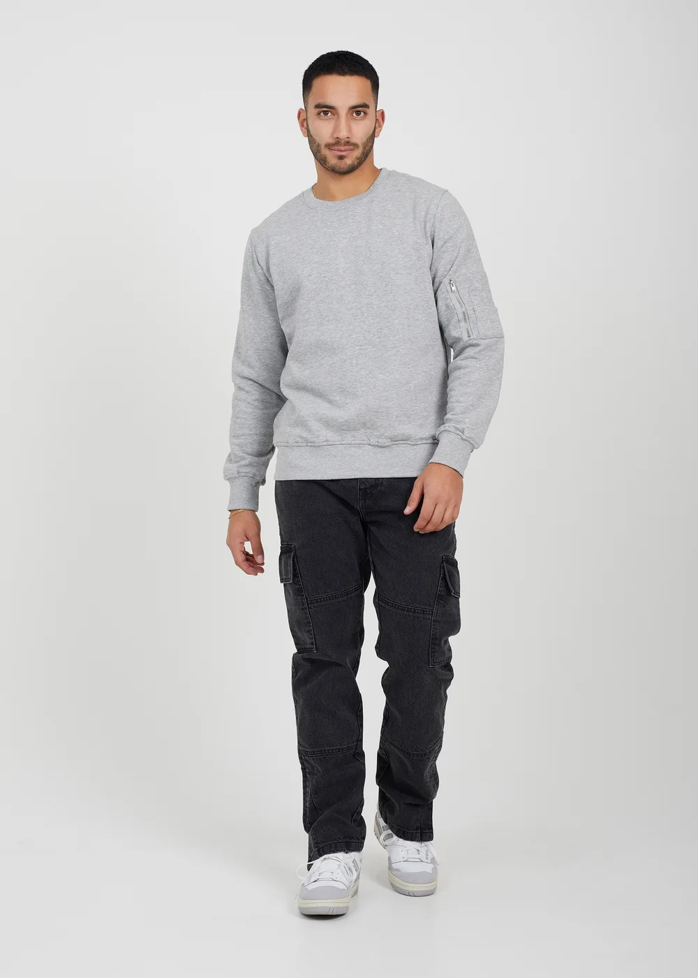 Brave Soul Light Grey Zip Pocket Sleeve Detail Sweatshirt - S Image 4