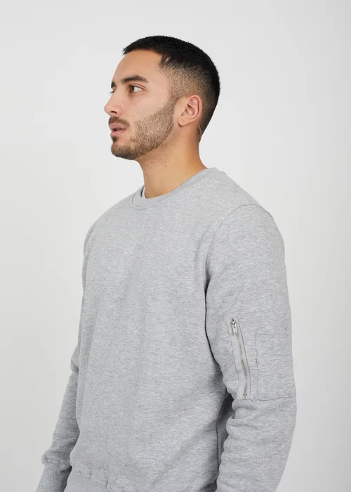 Brave Soul Light Grey Zip Pocket Sleeve Detail Sweatshirt - S Image 3