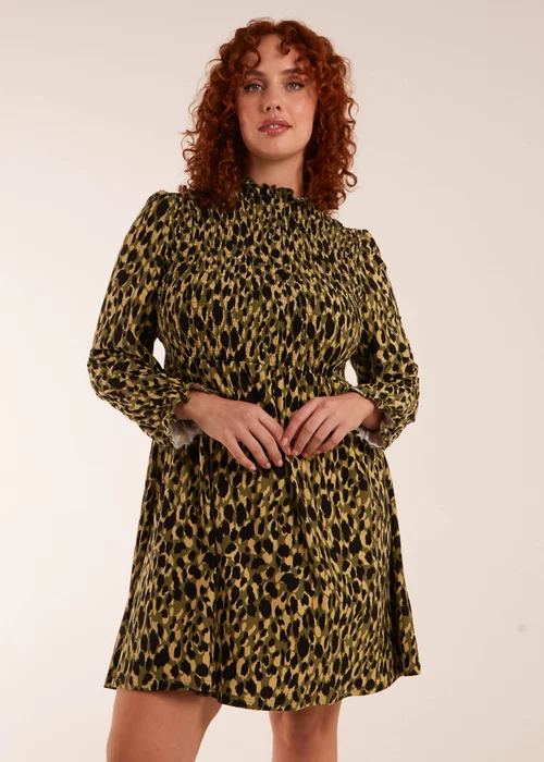 Blue Vanilla Green Curve Leopard Print Shirred Trapeze Mini Dress - 18 Image 1