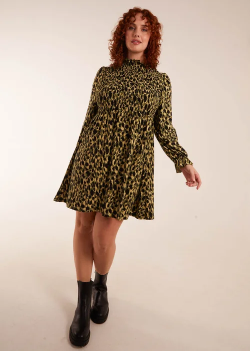 Blue Vanilla Green Curve Leopard Print Shirred Trapeze Mini Dress - 18 Image 4
