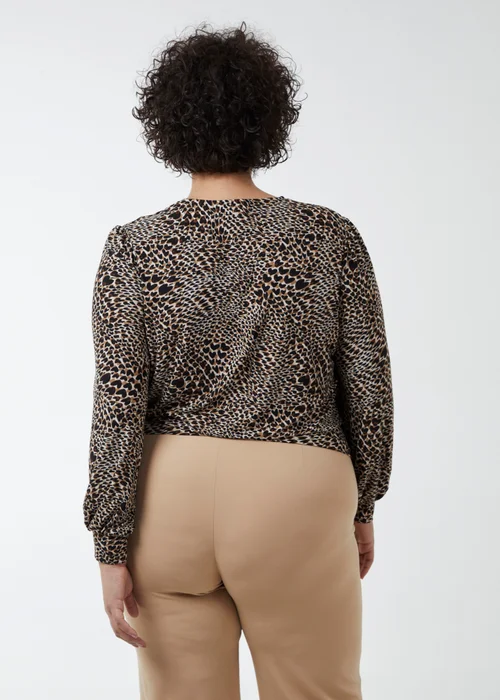 Blue Vanilla Brown Curve Wrap Front Deep Hem Band Top - 18-20 Image 2