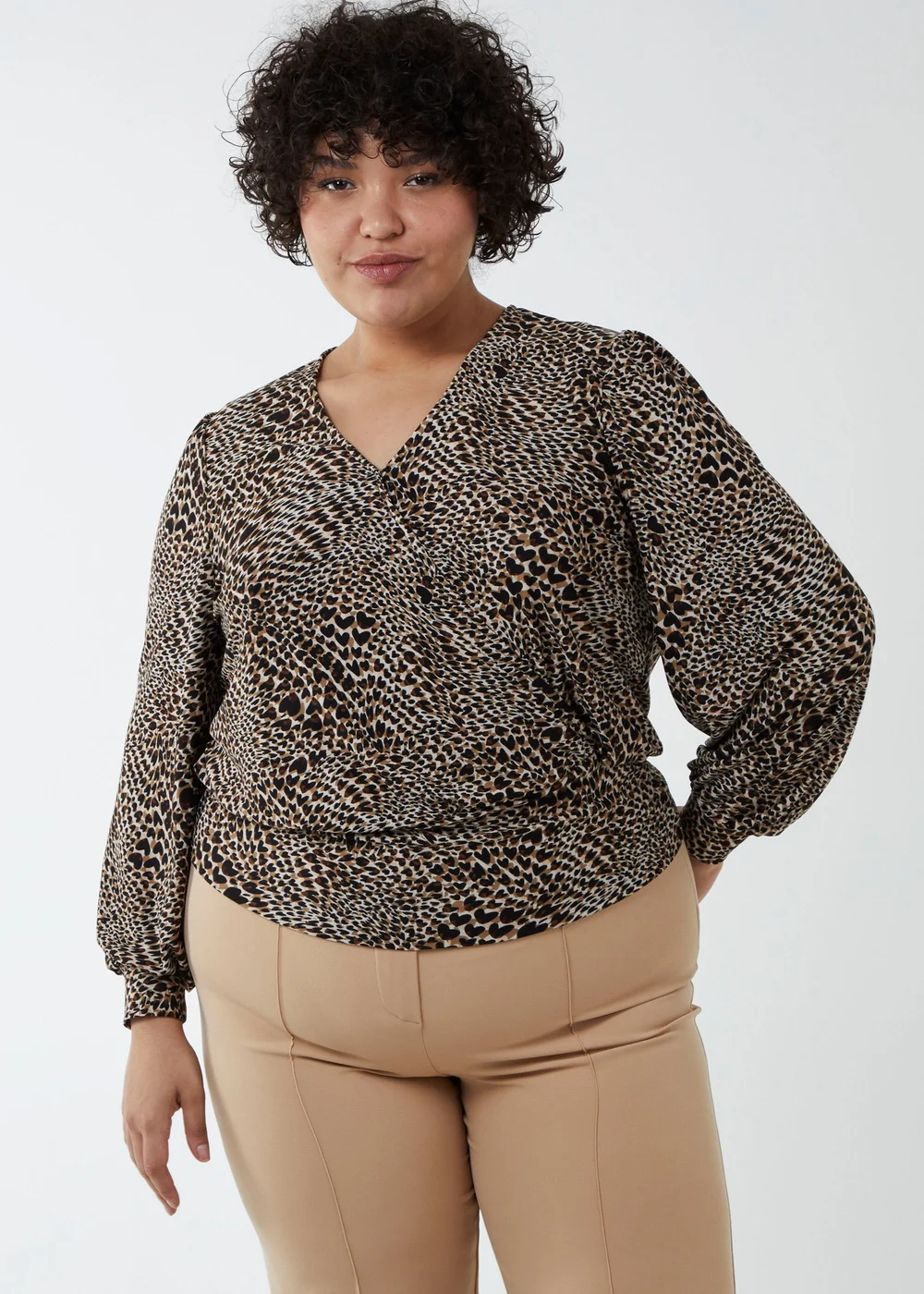 Blue Vanilla Brown Curve Wrap Front Deep Hem Band Top - 18-20 Image 1