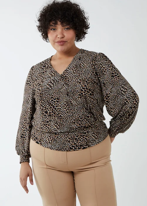 Blue Vanilla Brown Curve Wrap Front Deep Hem Band Top - 18-20 Image 1
