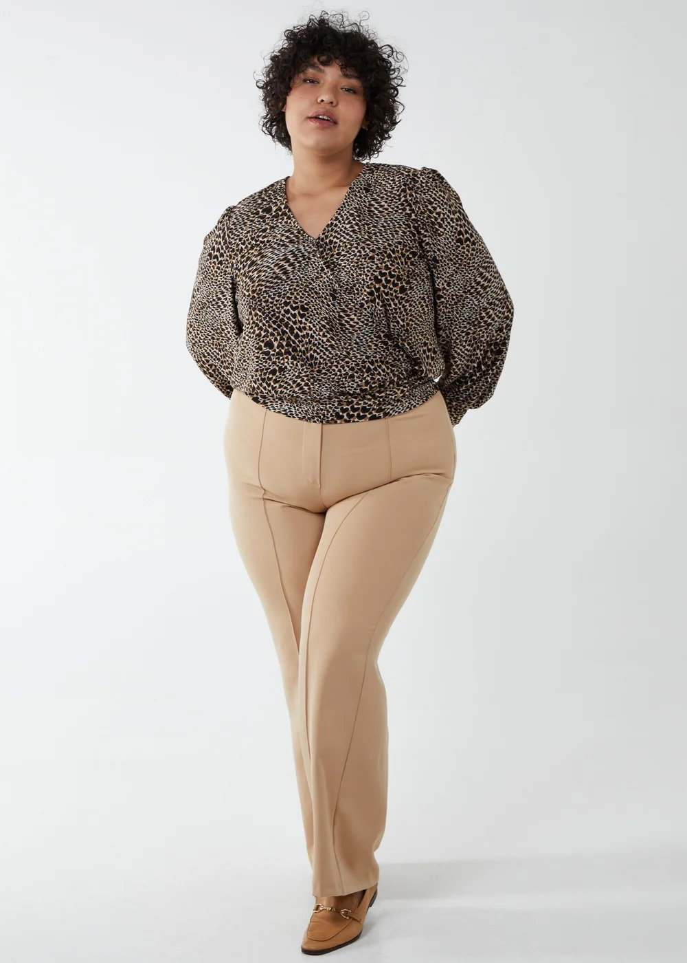 Blue Vanilla Brown Curve Wrap Front Deep Hem Band Top - 18-20 Image 4