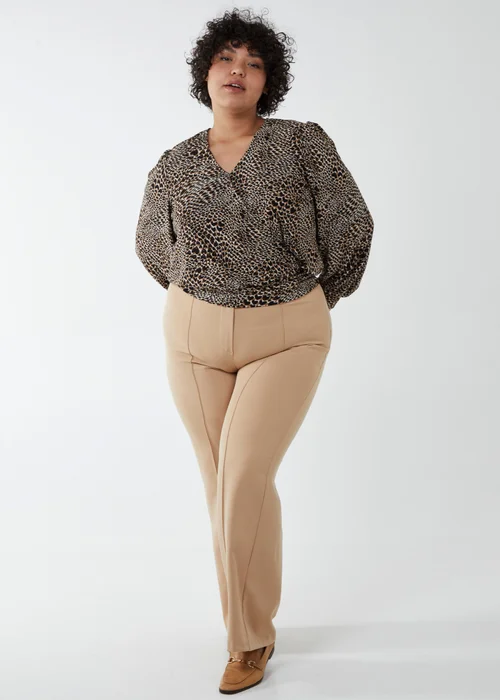 Blue Vanilla Brown Curve Wrap Front Deep Hem Band Top - 18-20 Image 4