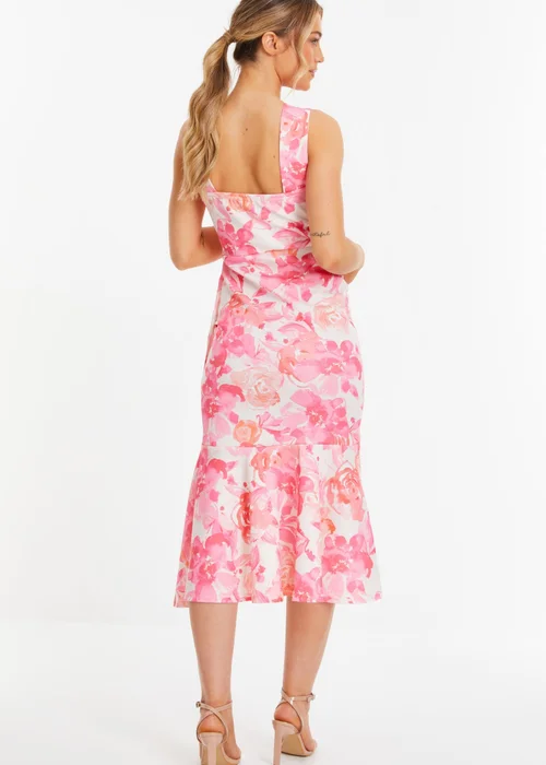 Quiz Pink Floral Print Frill Halter Neck Midi Dress - 8 Image 2