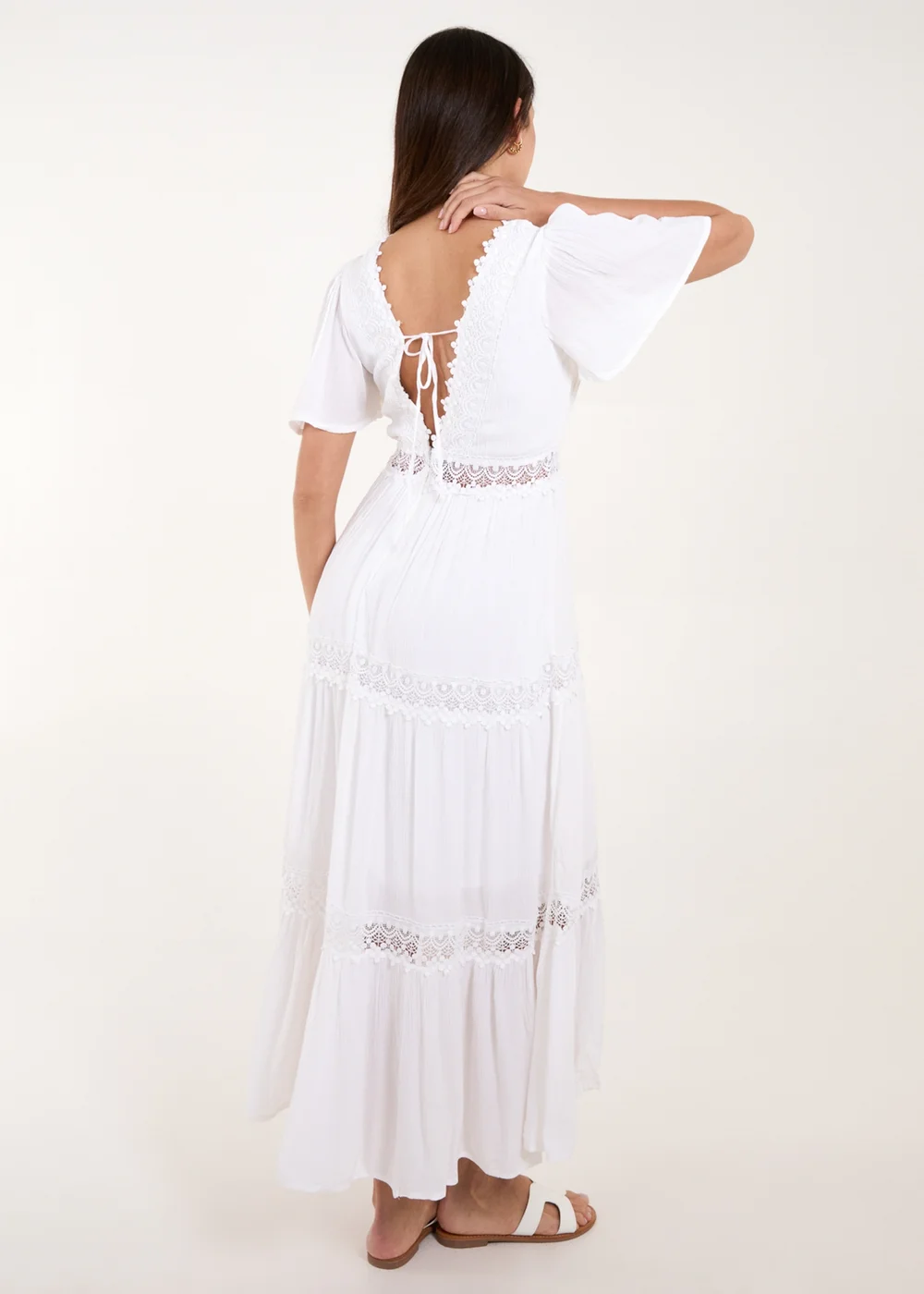 Blue Vanilla White Crochet Detailing Angel Sleeve Tiered Maxi Dress - 8 Image 2