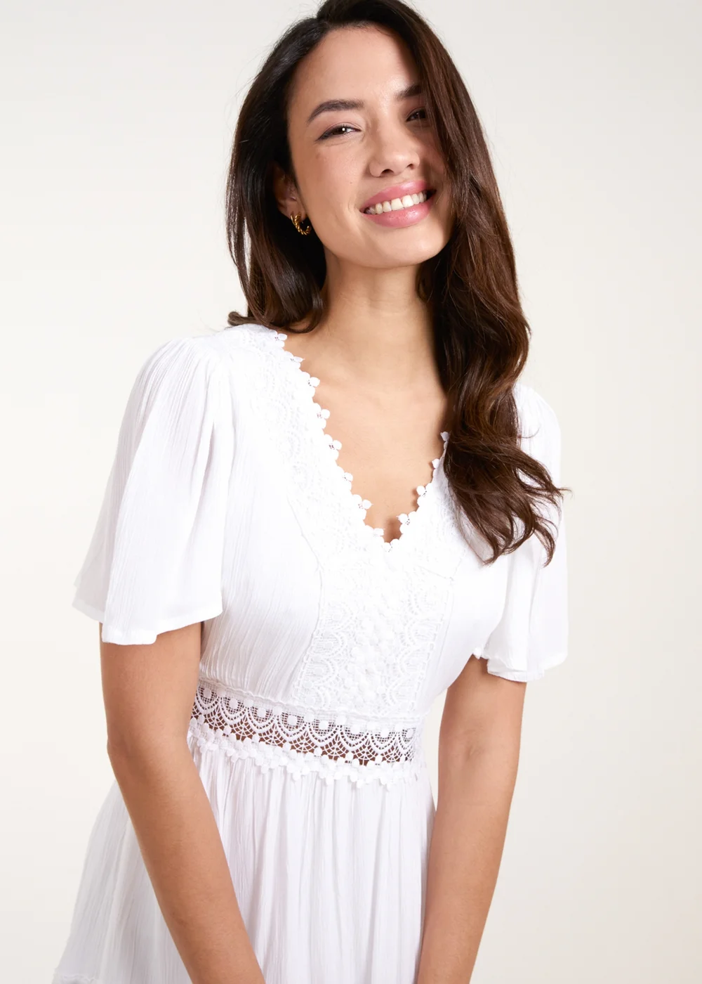 Blue Vanilla White Crochet Detailing Angel Sleeve Tiered Maxi Dress - 8 Image 3